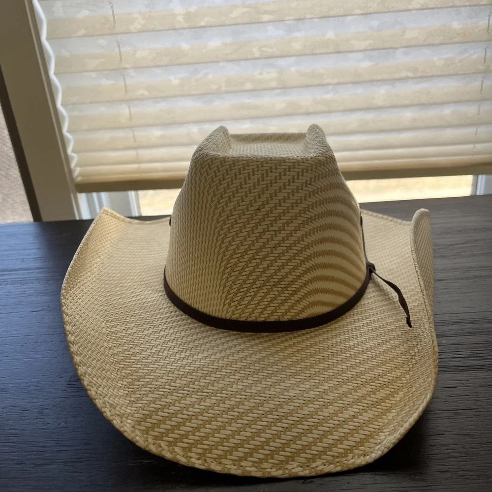 Twister Cowboy‎ Hat Kids L Tan Straw Cattleman Crease Western Woven Sun Hat